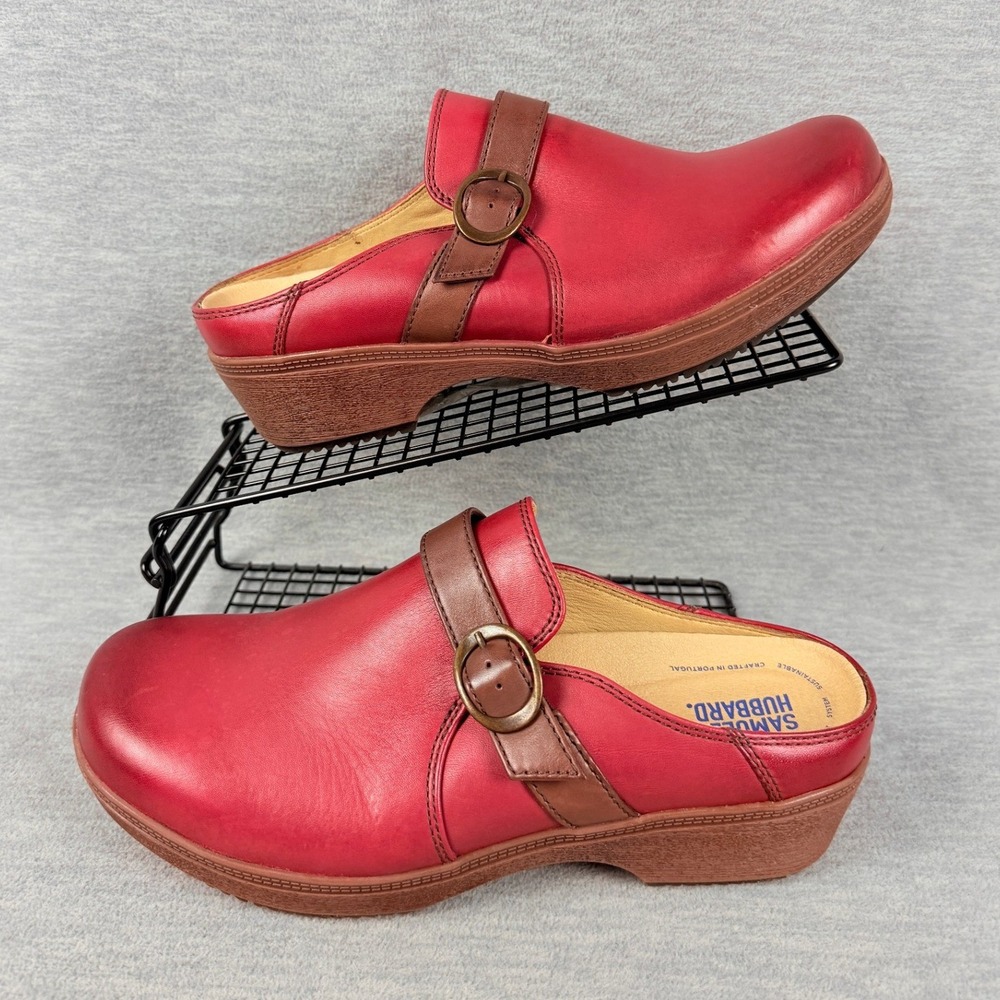 Samuel Hubbard Cascade Buckle Clogs Womens 9.5 W Red Leather Comfort Mules